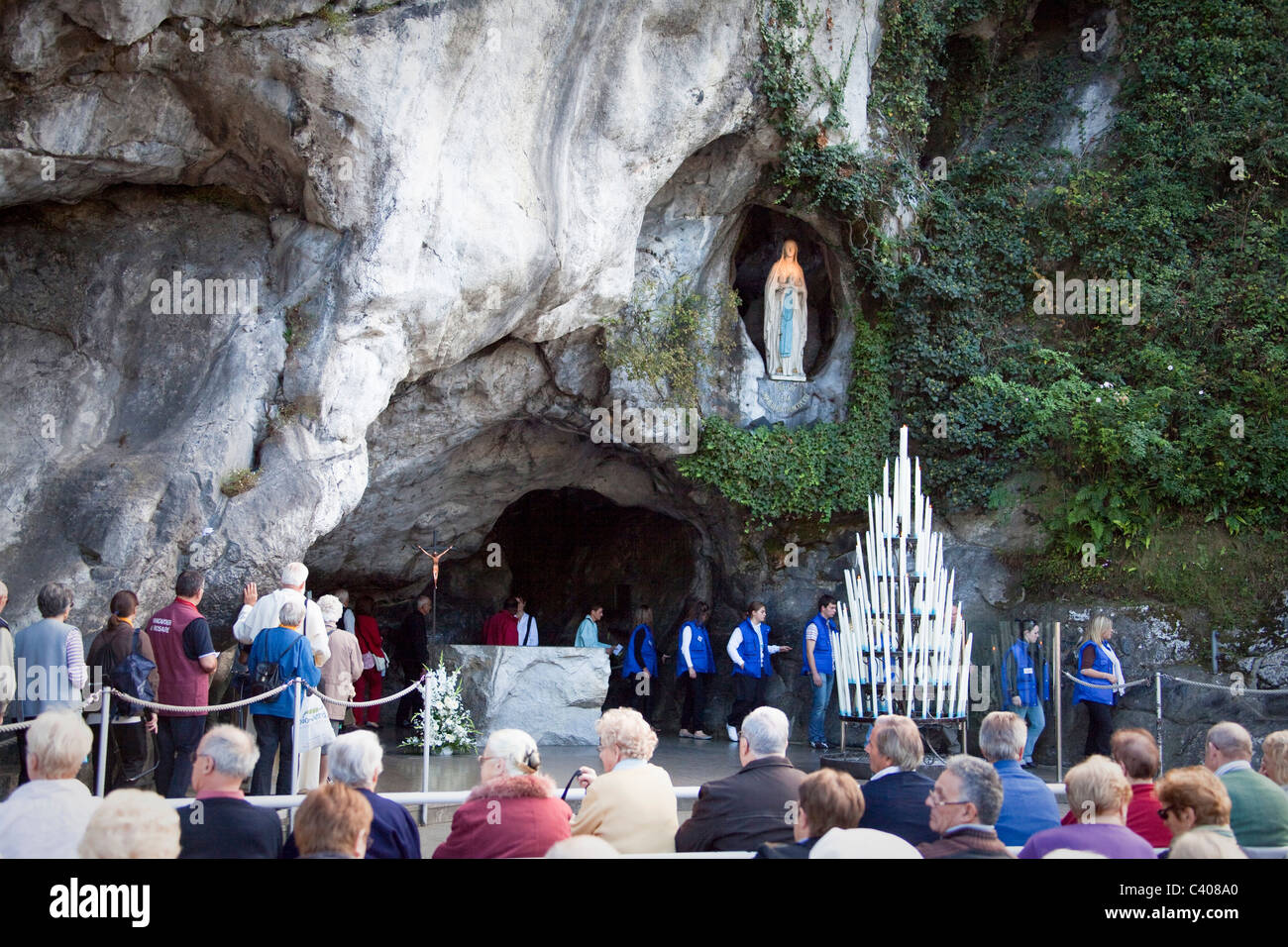 France, Europe, Lourdes, Pyrenees, place of pilgrimage, France, Europe, Lourdes, grotto, believers, creditors, religion Stock Photo