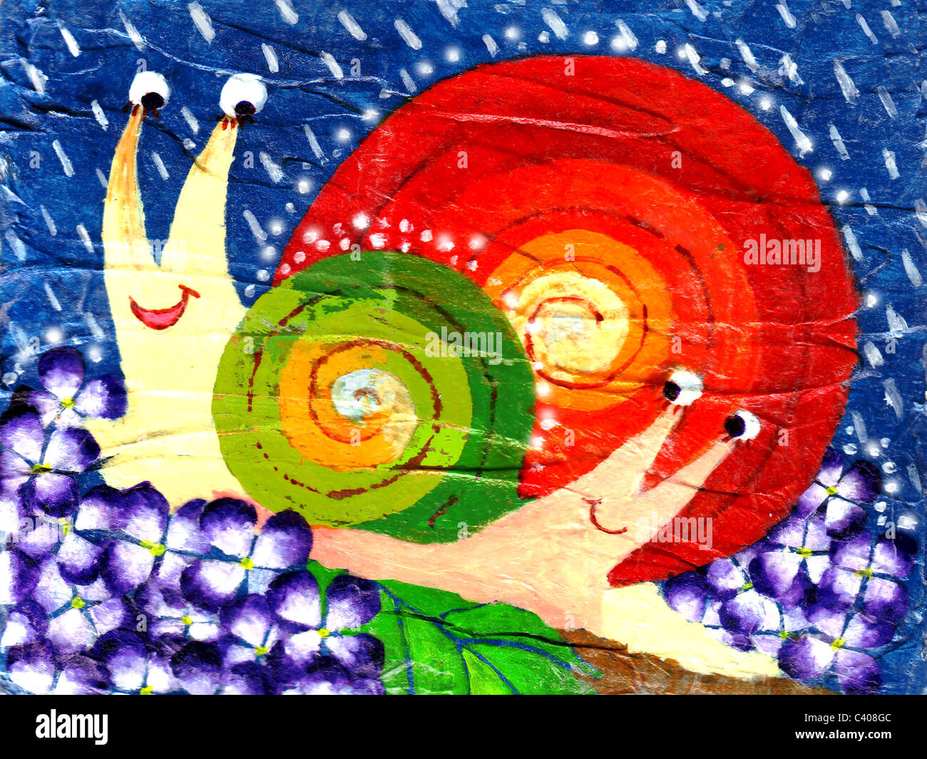 Illustration of two snails in the rain Stock Photo Alamy