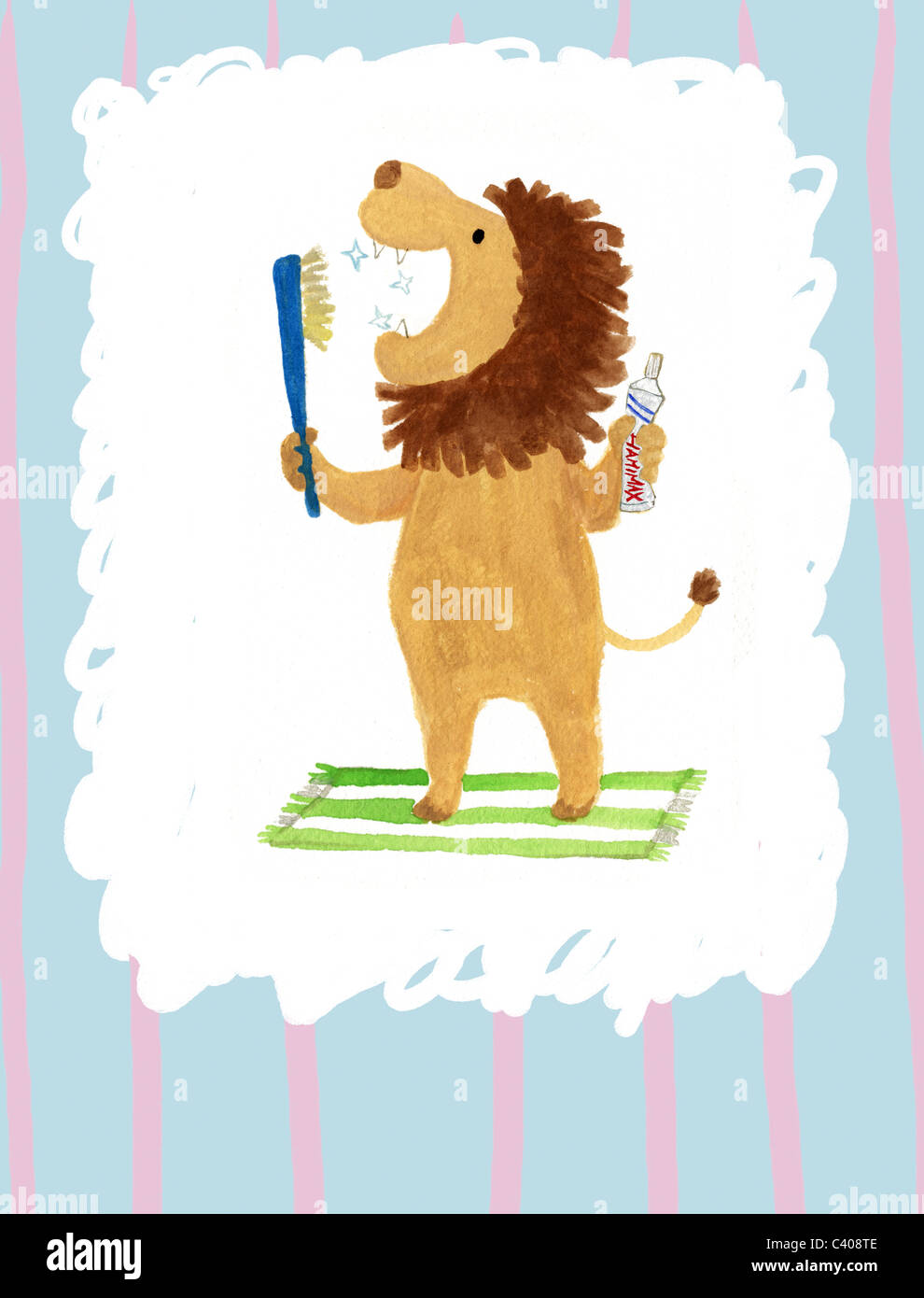 Illustration of a lion brushing its teeth Stock Photo Alamy