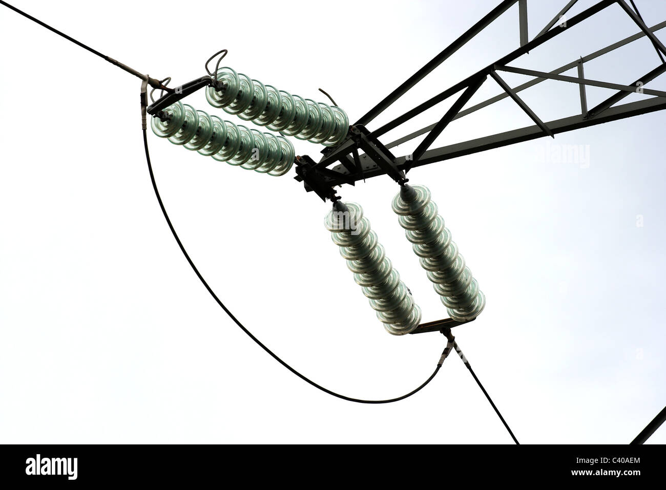 Closeup of insulators on a high voltage electric pillar Stock Photo Alamy