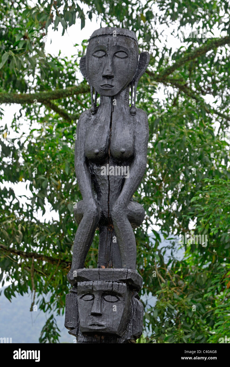 Wooden female carving in Sarawak Stock Photo
