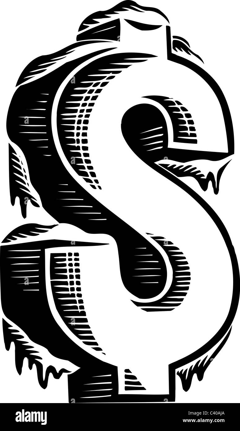 Illustration of a black and white dollar sign with ice on it Stock Photo