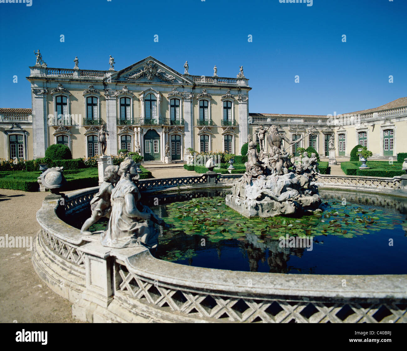 Baroque, Classicism, Fountain, Holiday, Landmark, Monument, National, Neo, Palace, Portugal, Europe, Queluz, Rococo, Statues, To Stock Photo