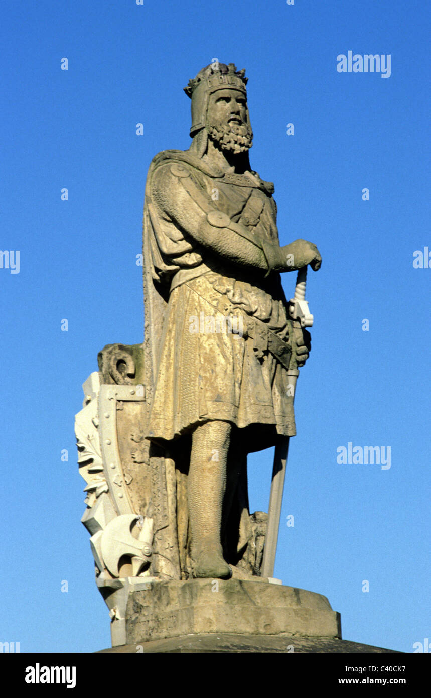 Stirling Castle, Robert the Bruce Statue, Scotland Scottish soldier hero heroes leader leaders UK statues Stock Photo