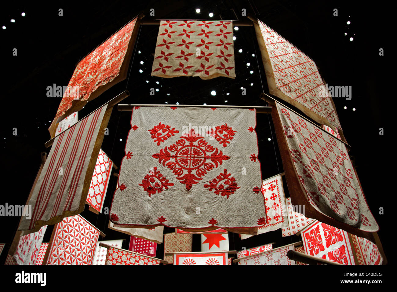 red and white quilts Stock Photo