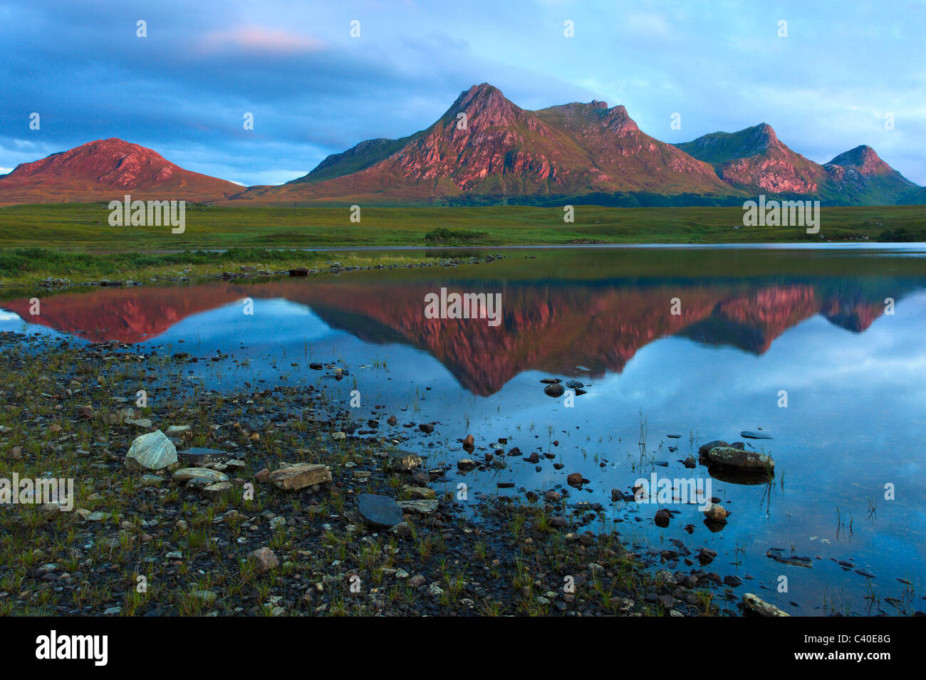 Evening, evening mood, Ben Loyal, mountain, mountains, mountains, bodies of water, summits, peaks, glowing, Highland, highlands, Stock Photo