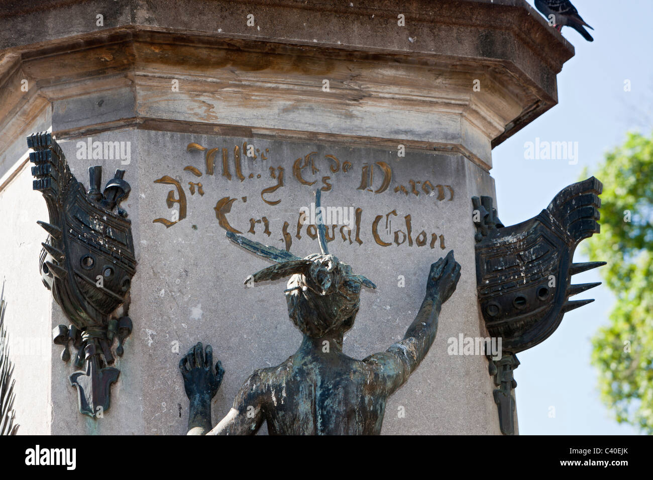 Detail of Columbus Memorial Statue at Plaza Colon, Santo Domingo, Dominican Republic Stock Photo