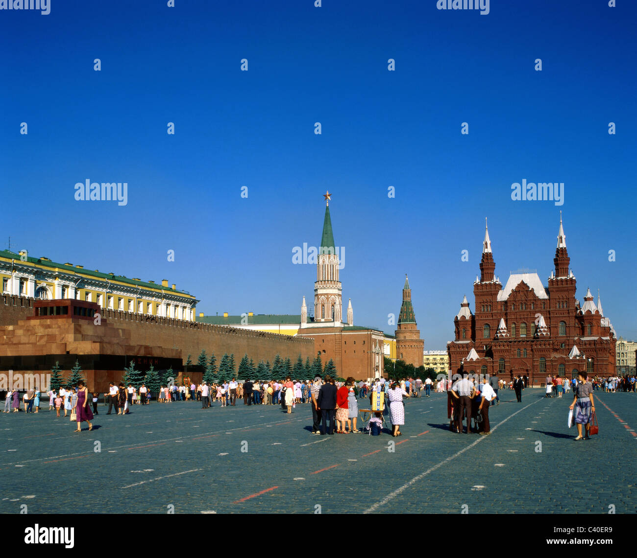 Architecture, Blue, Cathedral, Cupolas, Domes, Grand, Holiday, Landmark, Majectic, Moscow, People, Red, Russia, Sky, Square, Tou Stock Photo