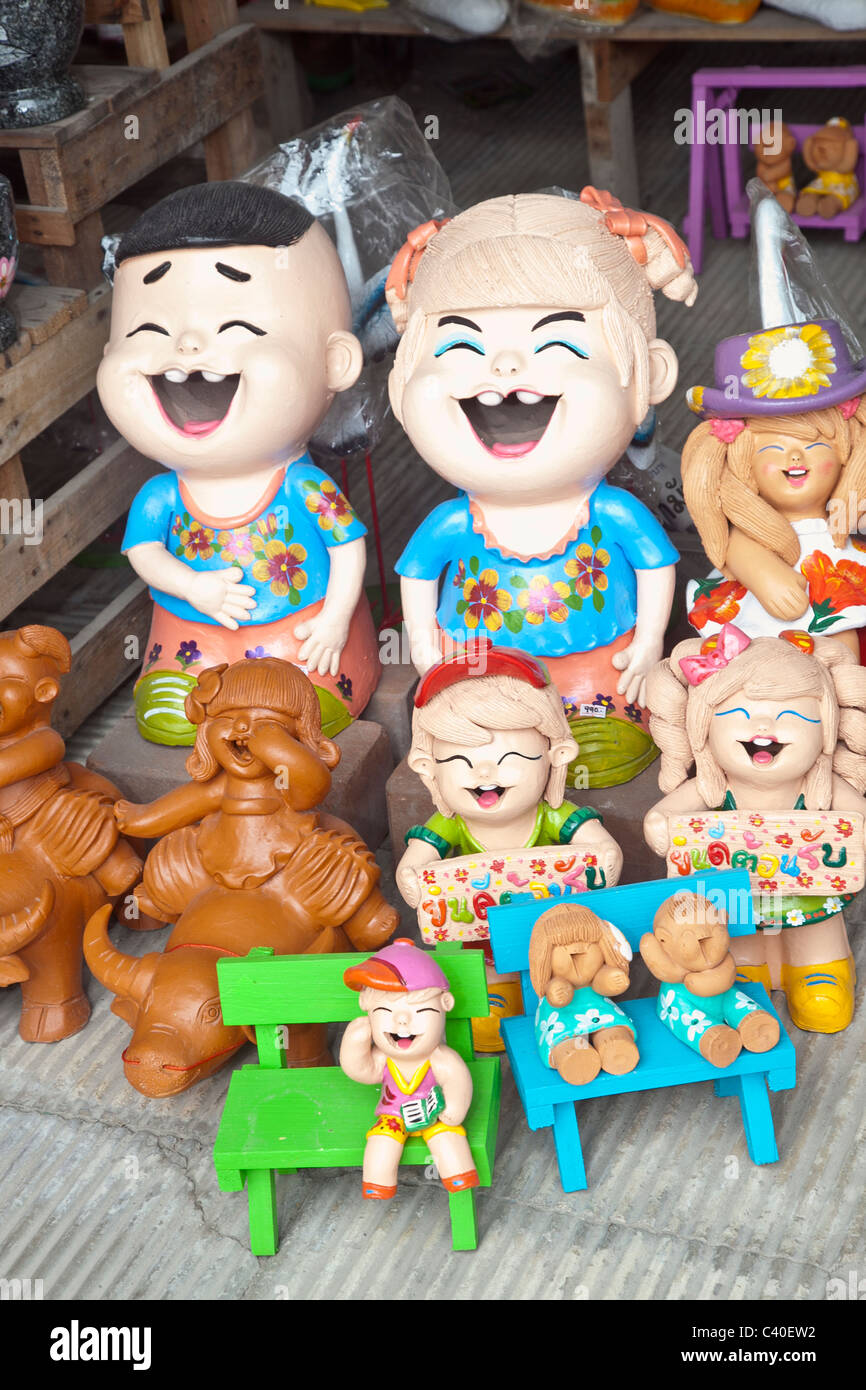 Laughing buddha dolls, Chinese Shrine,Temple,in Angsila,Chonburi,Thailand.Asia Stock Photo
