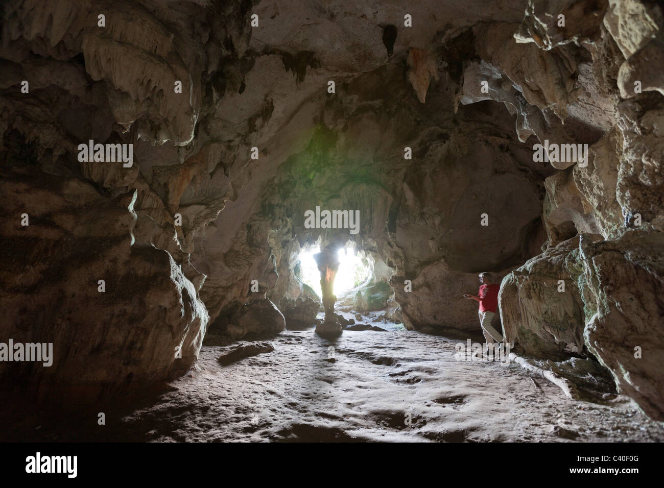 Tourist inside San Gabriel Limestone Cave, Los Haitises National Park, Dominican Republic Stock Photo