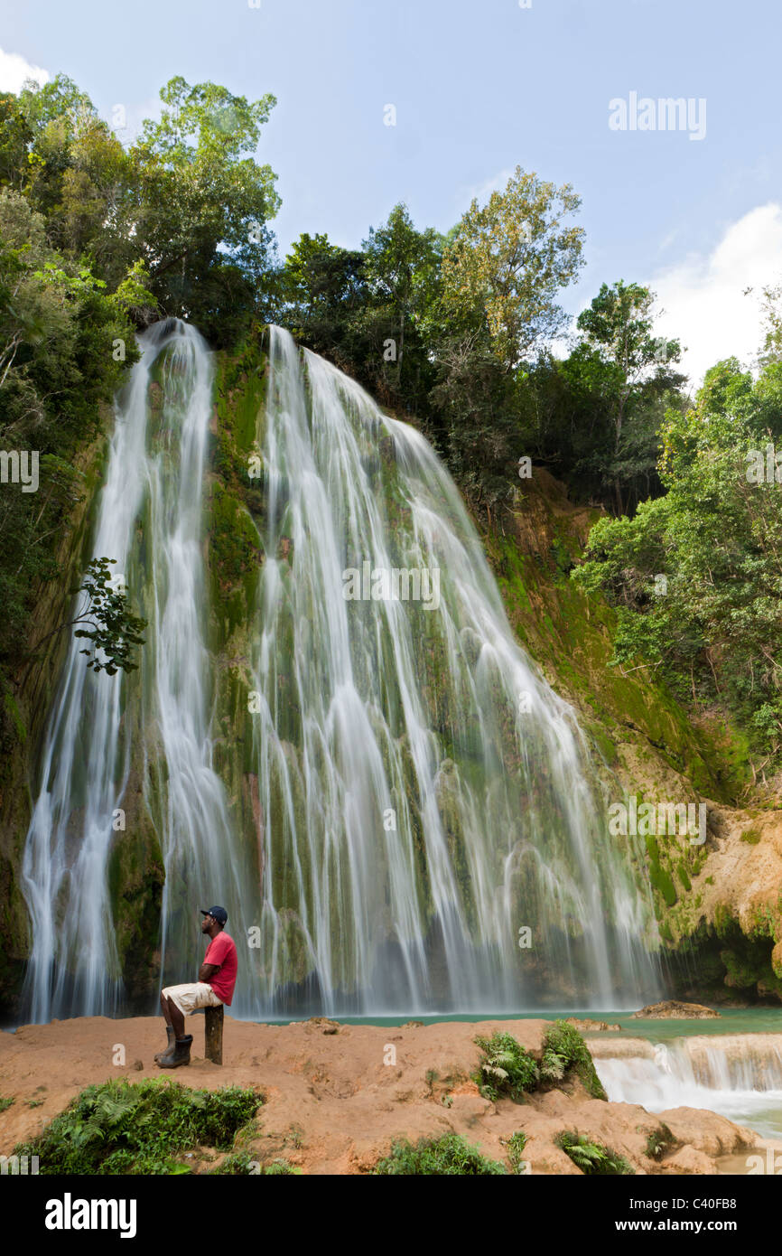 Waterfall Cascada El Limon, Las Terrenas, Samana Peninsula, Dominican Republic Stock Photo