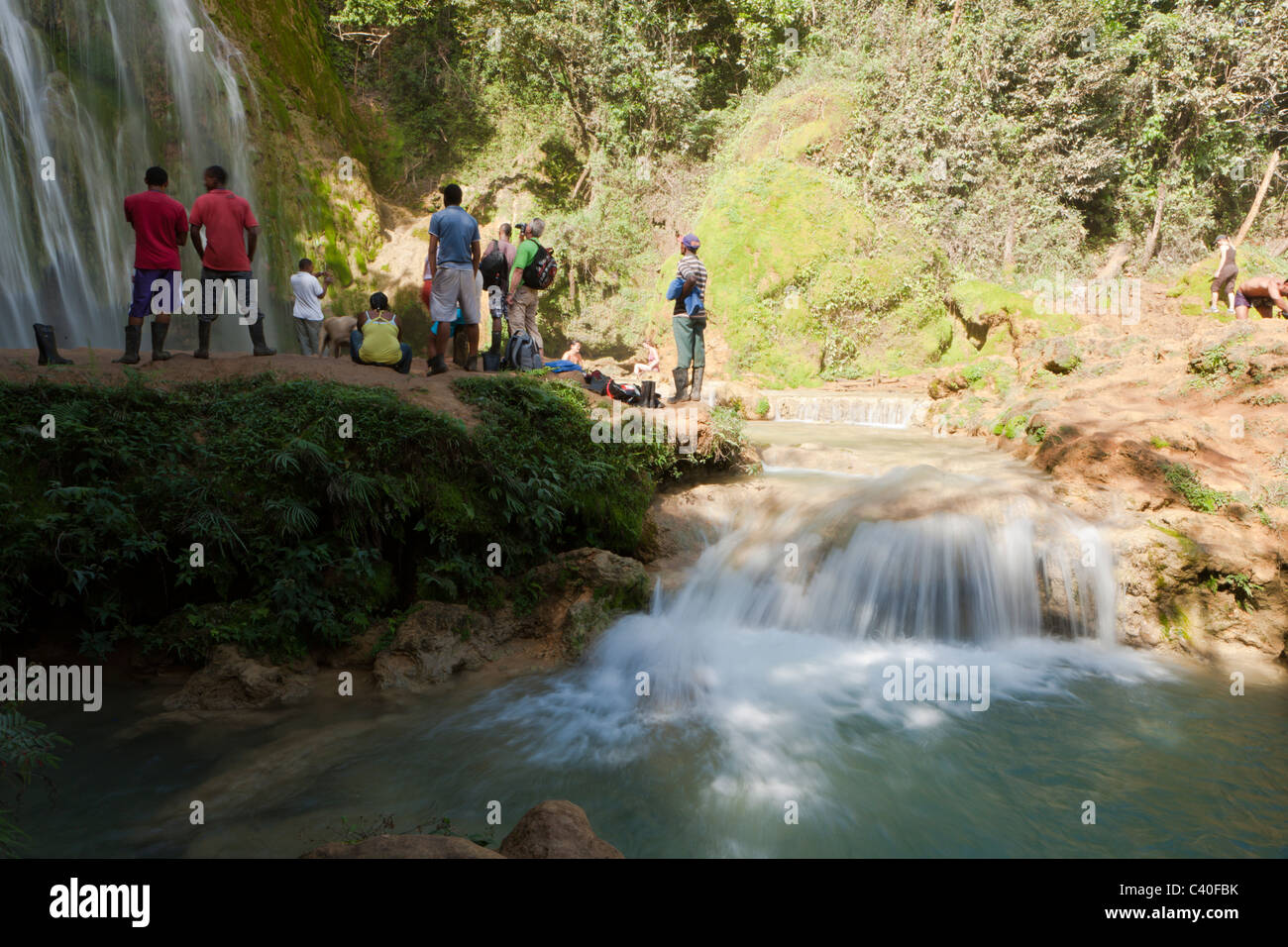 Waterfall Cascada El Limon, Las Terrenas, Samana Peninsula, Dominican Republic Stock Photo