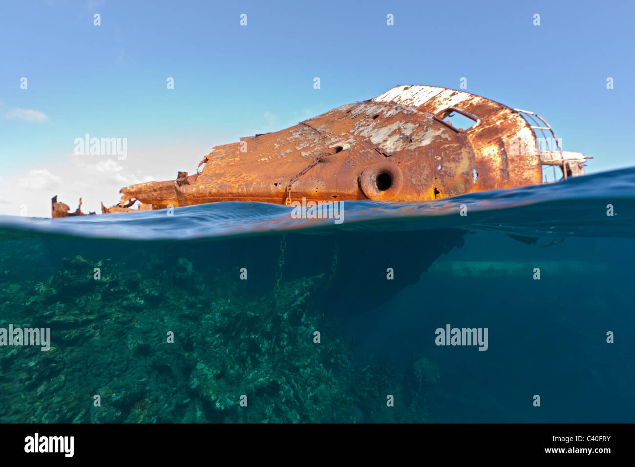 Old Shipwreck at Silverbanks, Silver Bank, Atlantic Ocean, Dominican Republic Stock Photo