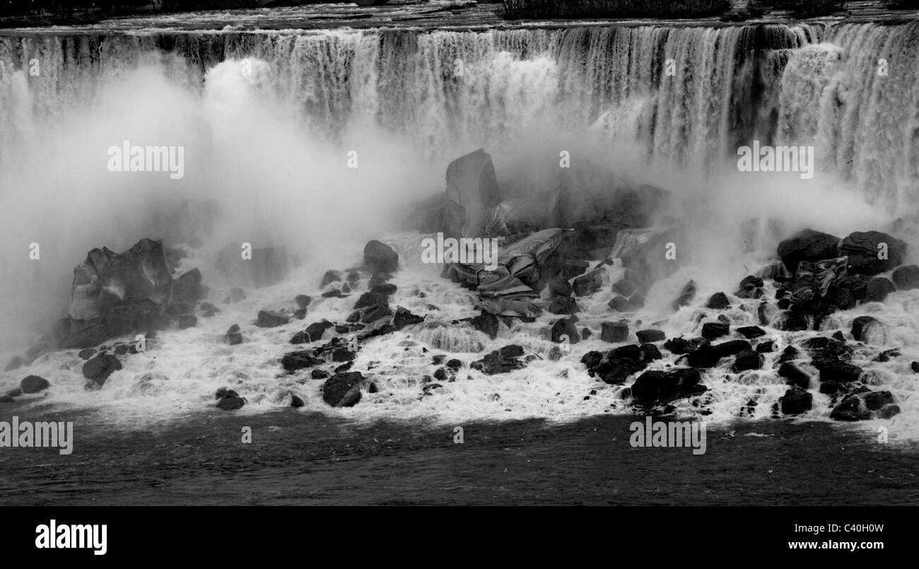 Niagara Falls New York in black and white as viewed from the Canadian side of the river. Stock Photo