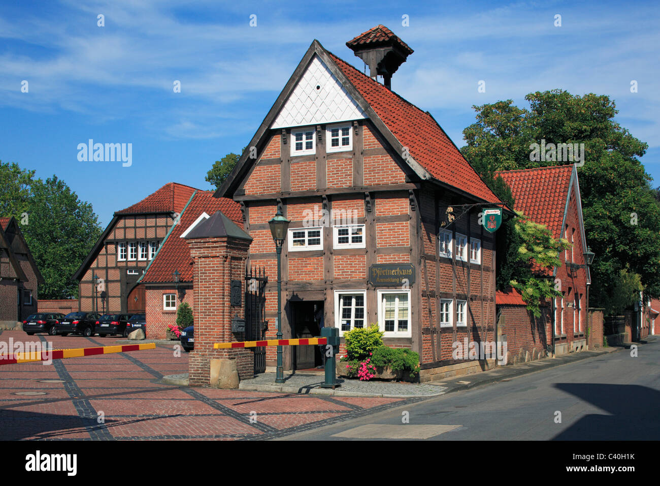 Gate house, factory gate, distillery, Berentzen, Haselunne, Emsland, Lower Saxony, Germany, Europe Stock Photo