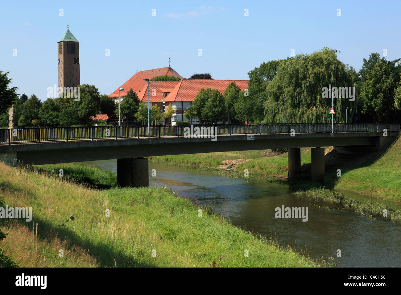 Hase scenery, Loningen, Catholic, parish church, church, Saint Vitus, Oldenburger Munsterland, Lower Saxony, Germany, Europe Stock Photo