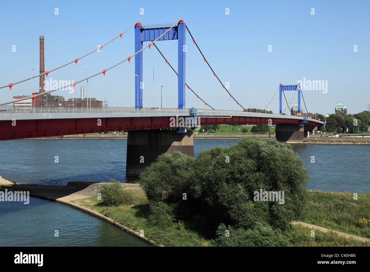 Industrial culture, Friedrich Ebert-Brucke, Rhine bridge, Homberg, Ruhrort, ThyssenKrupp, power station, Ruhrort, Duisburg, Rhin Stock Photo