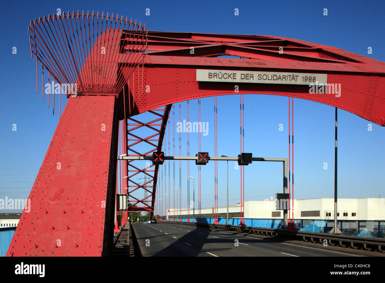 Industrial culture, bridge, solidarity, Rhine bridge, Rheinhausen, Hochfeld, Duisburg, Rhine, Lower Rhine, Ruhr area, North Rhin Stock Photo