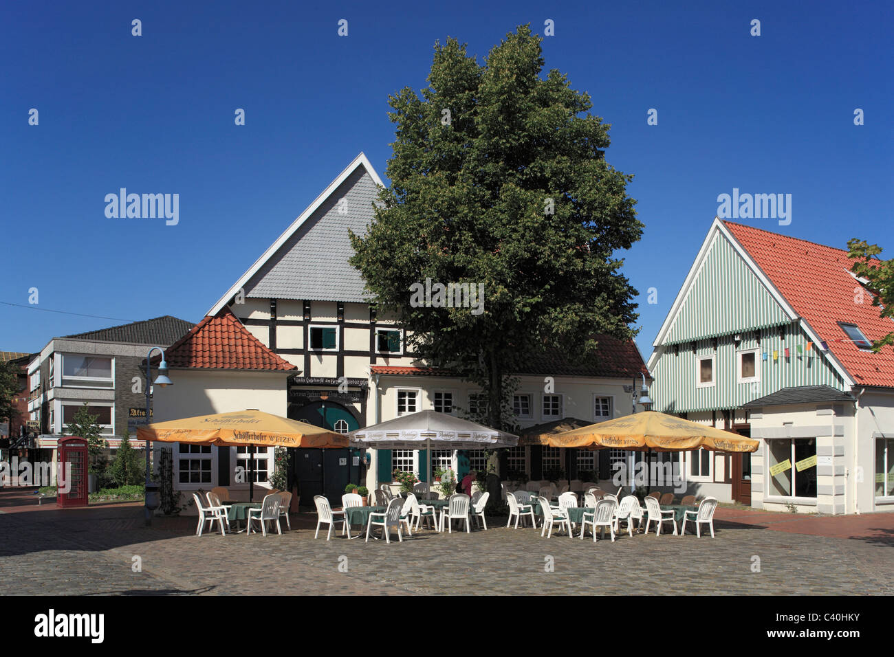 Inn, old post, mail, Posthalterei, marketplace, Bramsche, Osnabruck land, country, nature reserve, Teutoburg forest, Wiehengebir Stock Photo