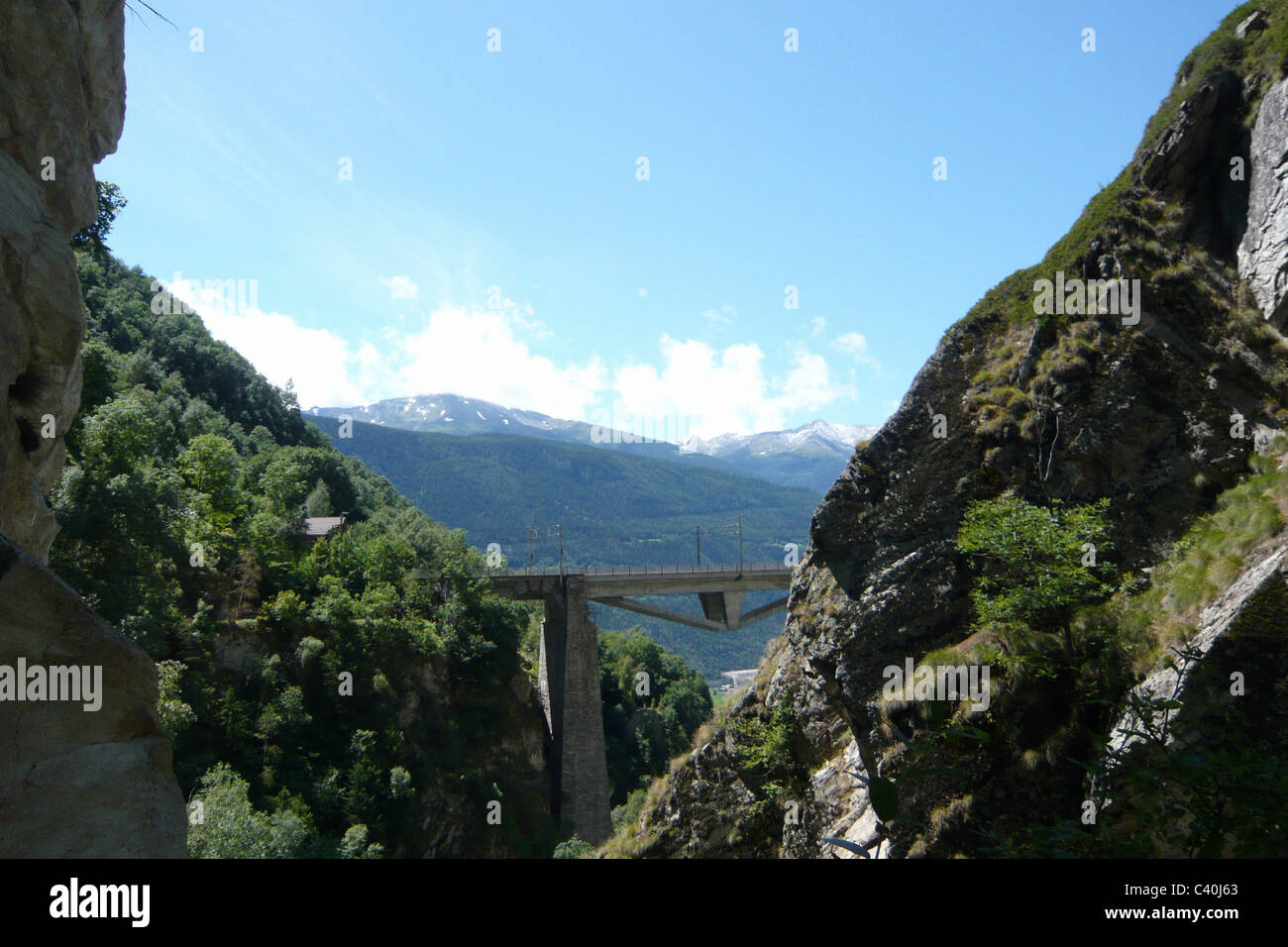 Switzerland, Valais, Lotschberg, south ramp, viaduct, bridge, gulch Stock Photo