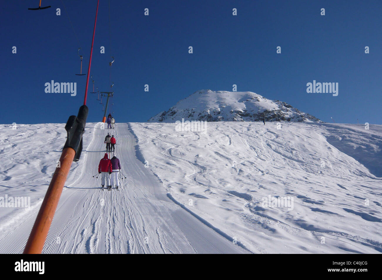 Austria, Lech, ski lift, hanger elevator, skiing area, winter, snow Stock Photo