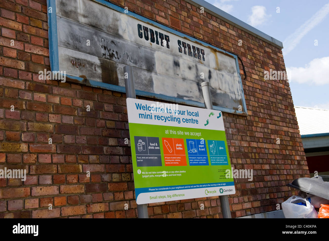 London , Kings Cross , Cubitt Street mini recycling centre or center