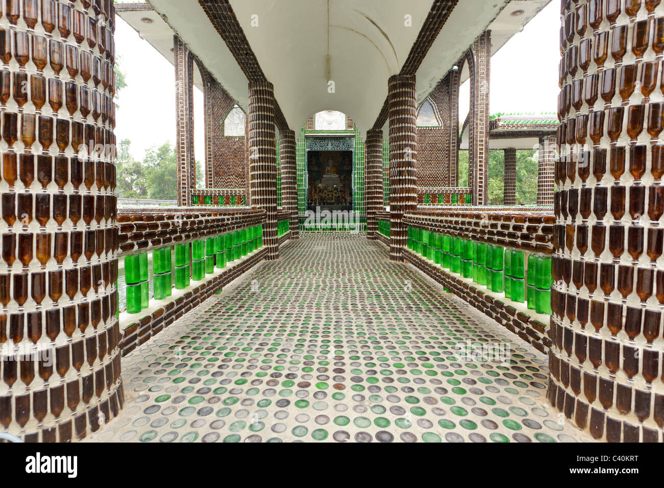 entrance of wat lan Kuad in thailand , a temple made by monks with only empty bottle glass! Stock Photo