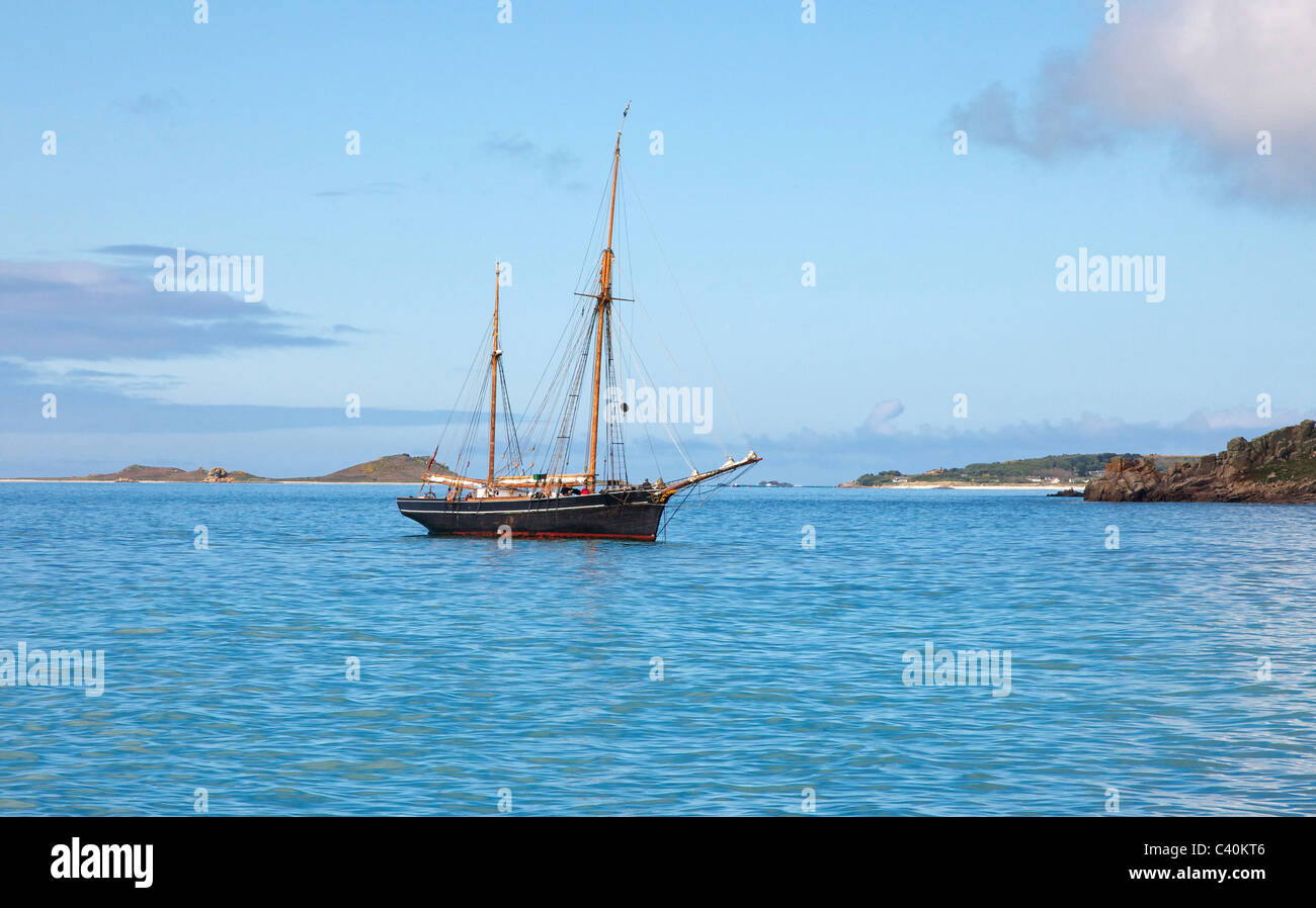 Double masted sailing ship off the coast of St Mary's in the Isles of Scilly Stock Photo