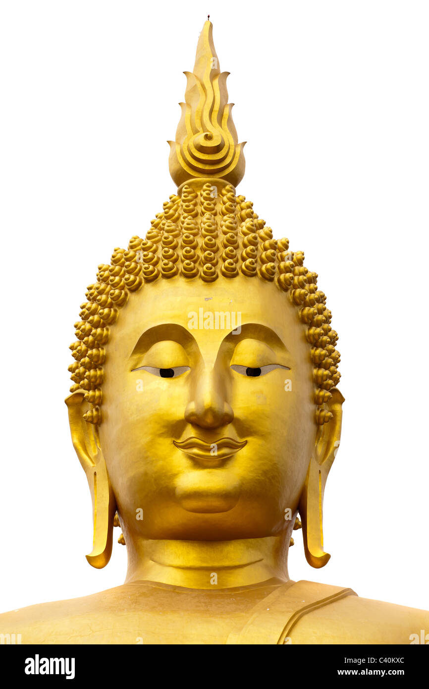 head of giant golden buddha statue of wat muang, the highest in