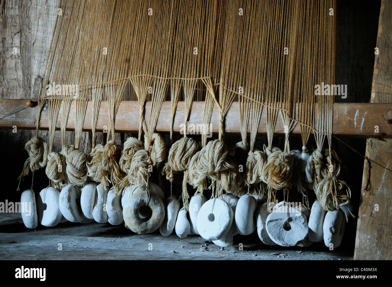 weaving loom loom weights Iron Age stone England simple weaving CLOTH