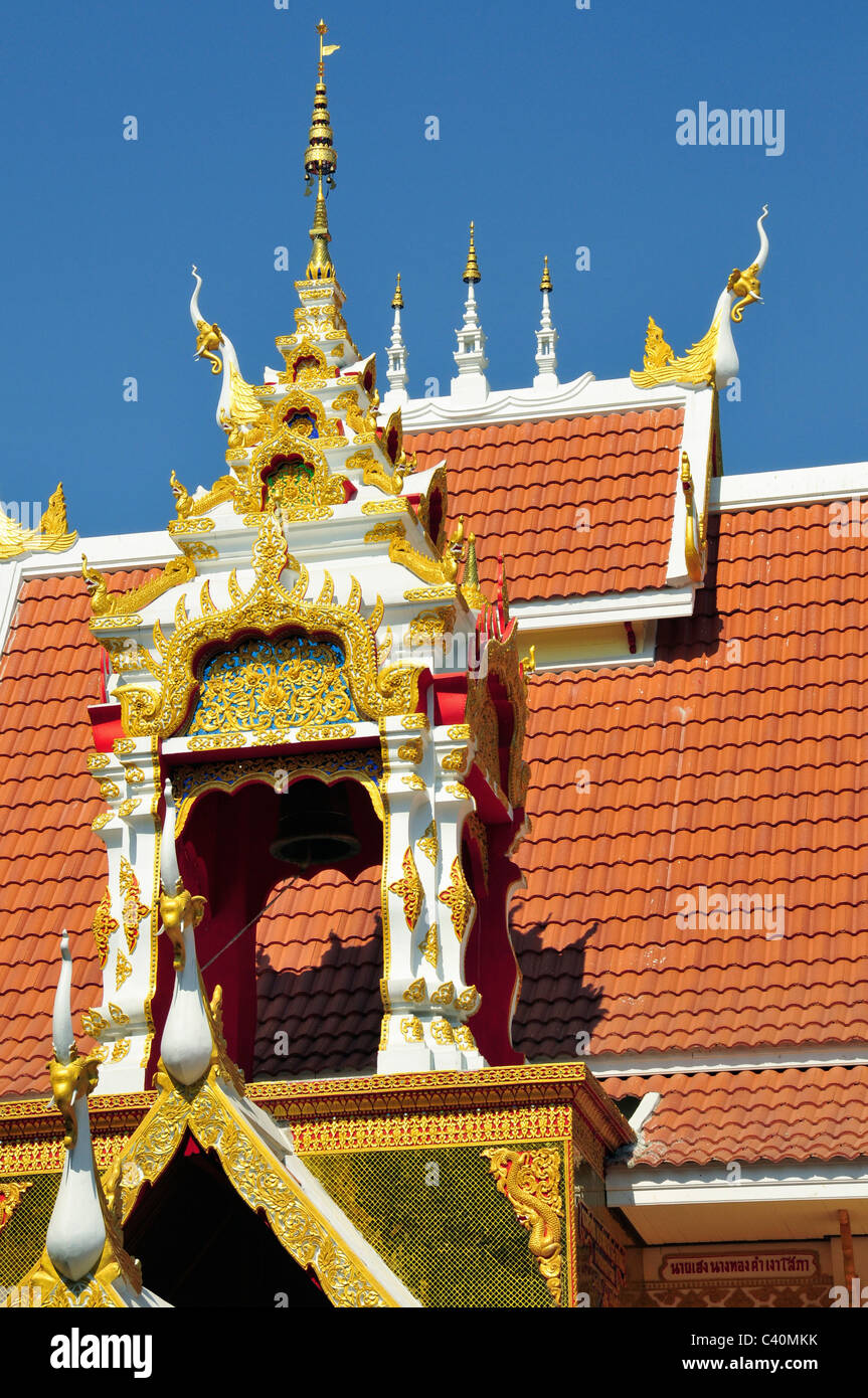 Architecture, Asia, Buddhism, Chiang Mai, Chofas, roof, religion, sacred construction, temple, Thailand, decoration, Viharn, Wat Stock Photo