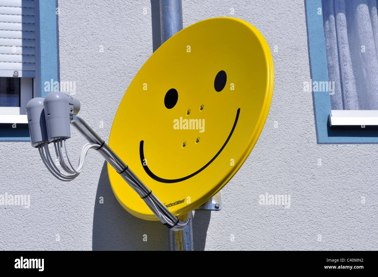 Architecture, Germany, Europe, pictogram, icon, satellite bowl, Smiley Stock Photo