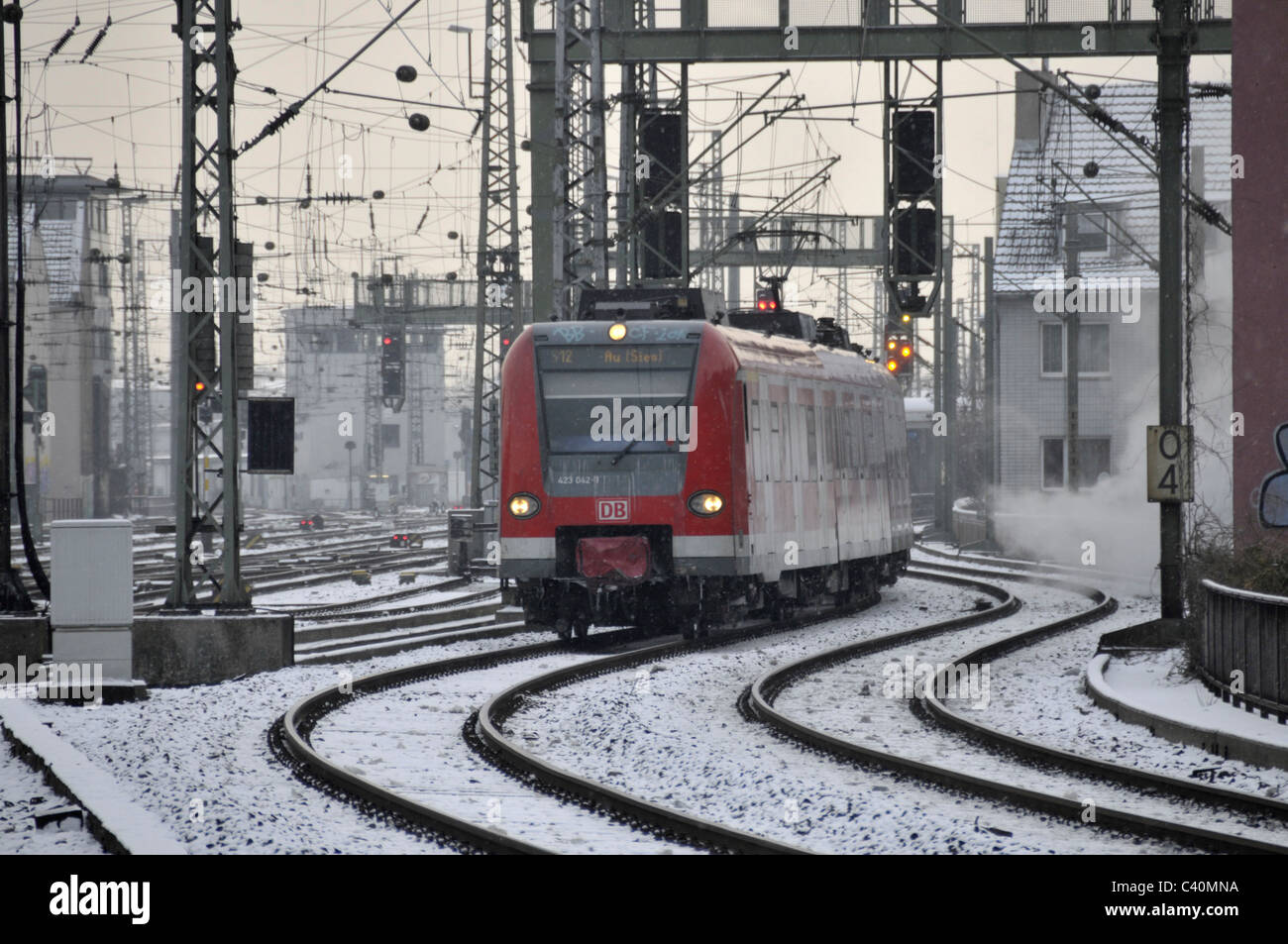 Road, Railway, impediment, Germany, Europe, black ice, smoothness, glossiness, climate, cold, Cologne, North Rhine-Westphalia, r Stock Photo