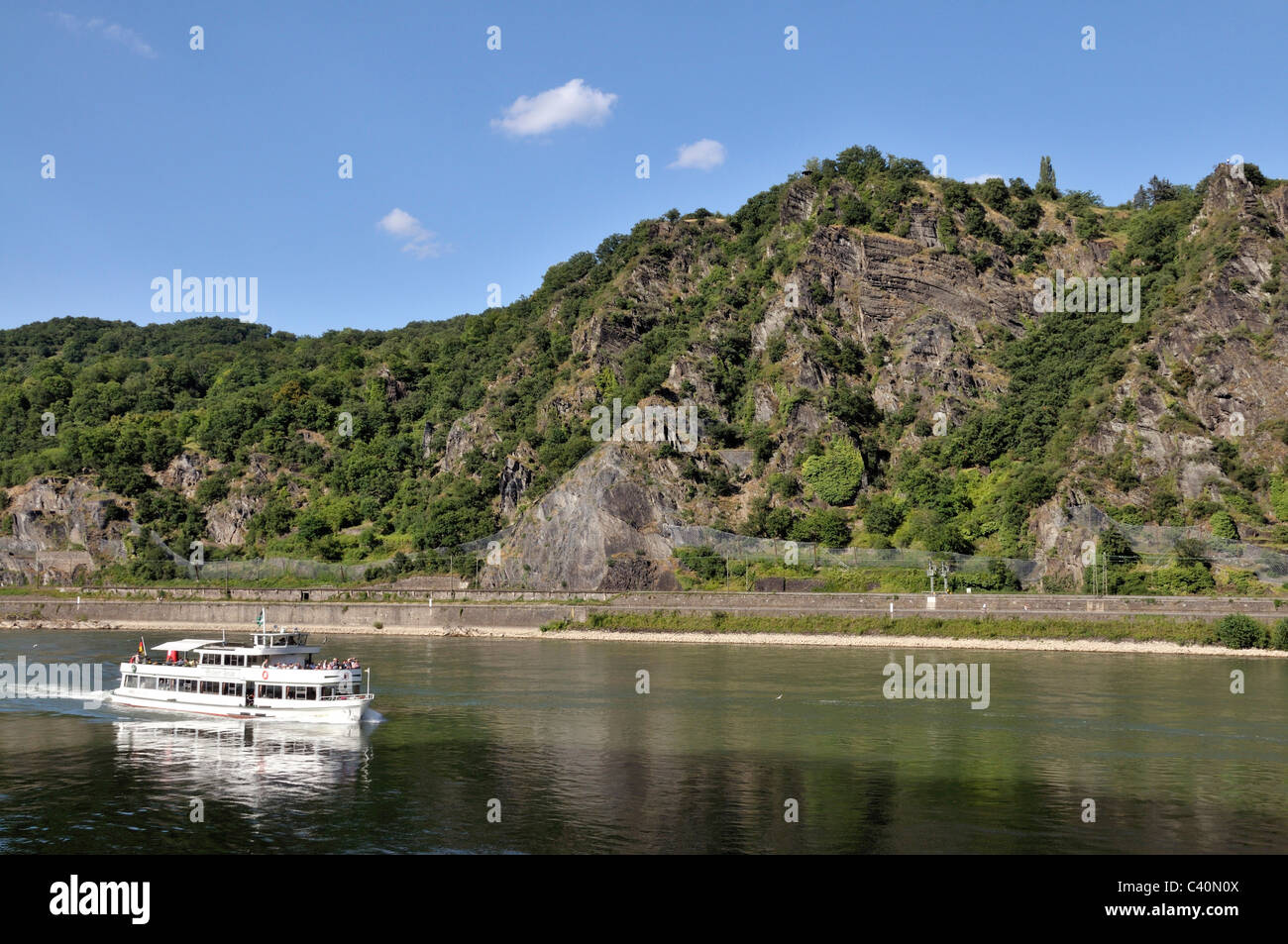 Europe, Goarshausen, Loreley, middle Rhine Valley, Rhine, Rhineland, ship, UNESCO, water, world cultural heritage Stock Photo