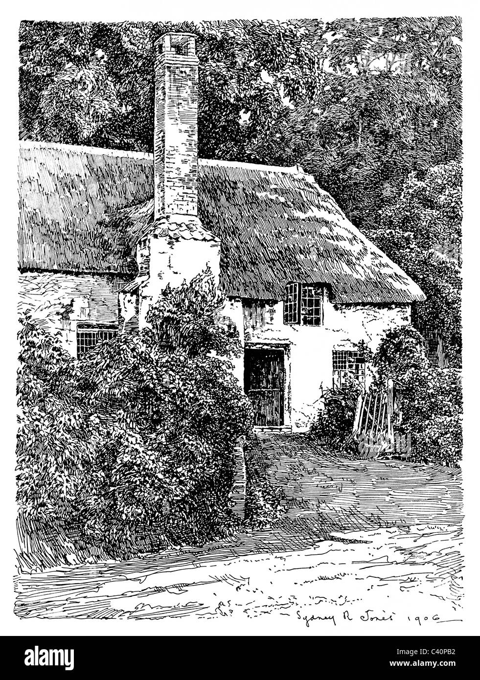 Minehead, Somerset - pen and ink illustration from 'Old English Country Cottages' by Charles Holme, 1906. Stock Photo