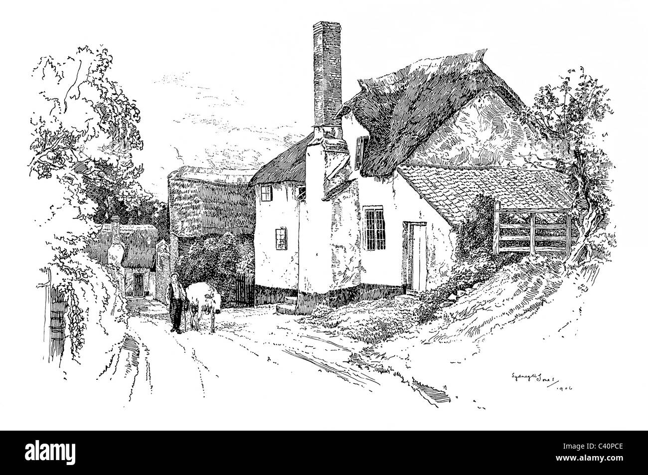 Minehead, Somerset - pen and ink illustration from 'Old English Country Cottages' by Charles Holme, 1906. Stock Photo