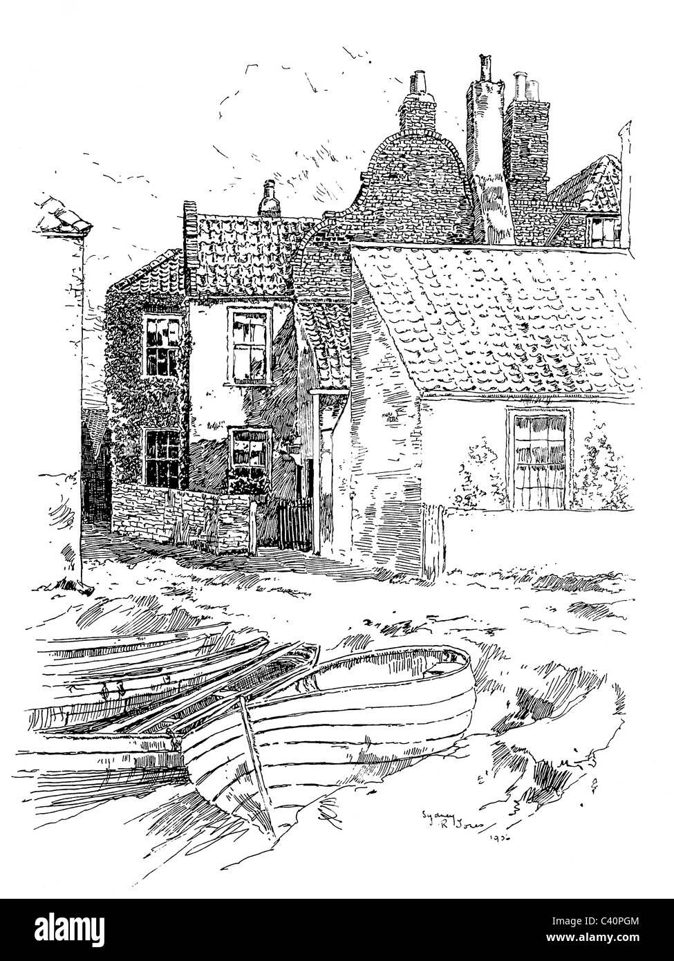 Yarmouth, Norfolk - pen and ink illustration from 'Old English Country Cottages' by Charles Holme, 1906. Stock Photo