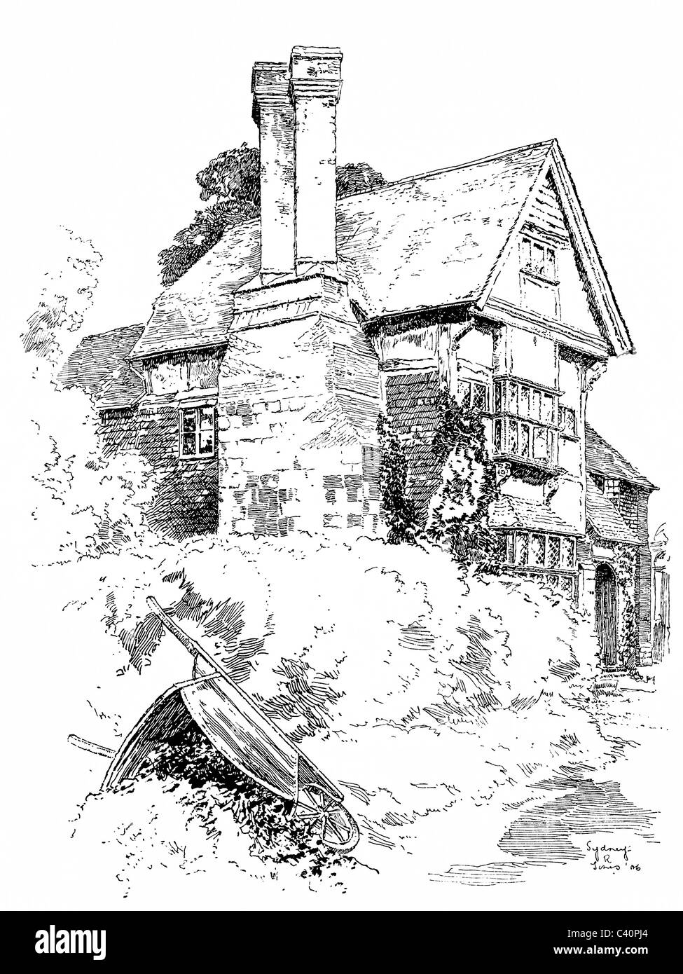 Penshurst, Kent - pen and ink illustration from 'Old English Country Cottages' by Charles Holme, 1906. Stock Photo