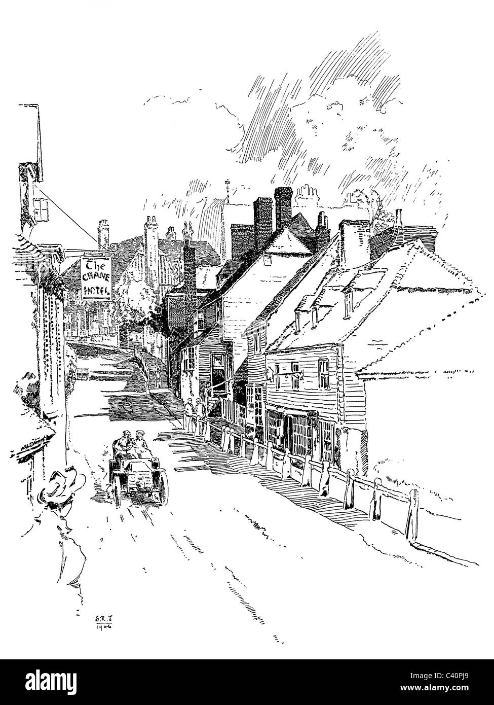 Cranbrook, Kent - pen and ink illustration from 'Old English Country Cottages' by Charles Holme, 1906. Stock Photo