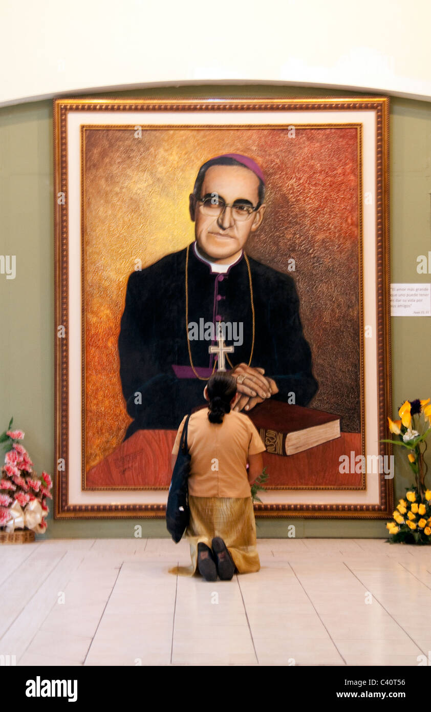 Portrait of martyred Roman Catholic Archbishop Oscar Romero in Metropolitan Cathedral of the Holy Savior in San Salvador. Stock Photo