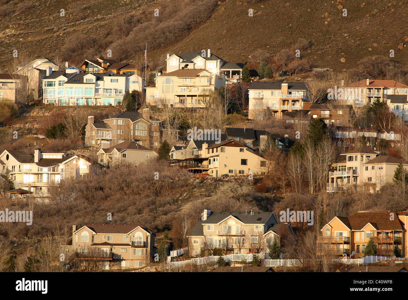 Large houses at the base of the Wasatch Mountains near Big Cottonwood