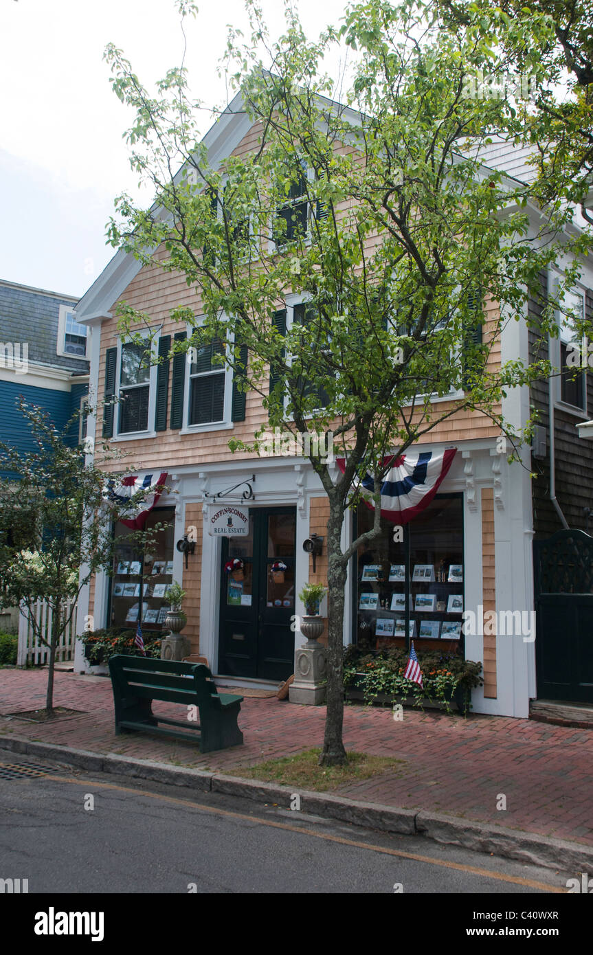 Businesses on Center Street in Nantucket Town. Stock Photo