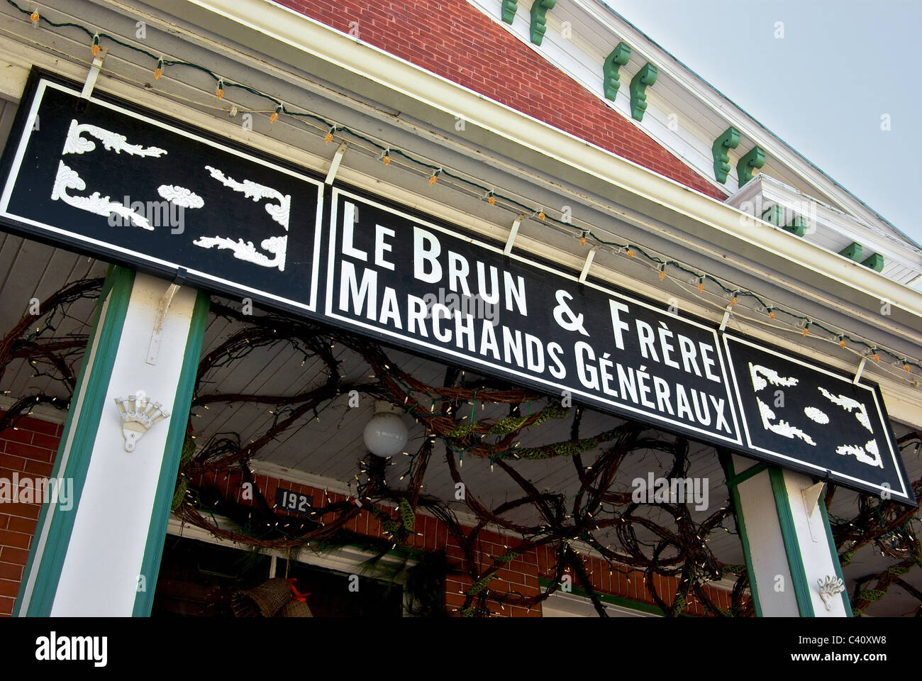 Store sign Magasin General Le Brun et Freres general store museum