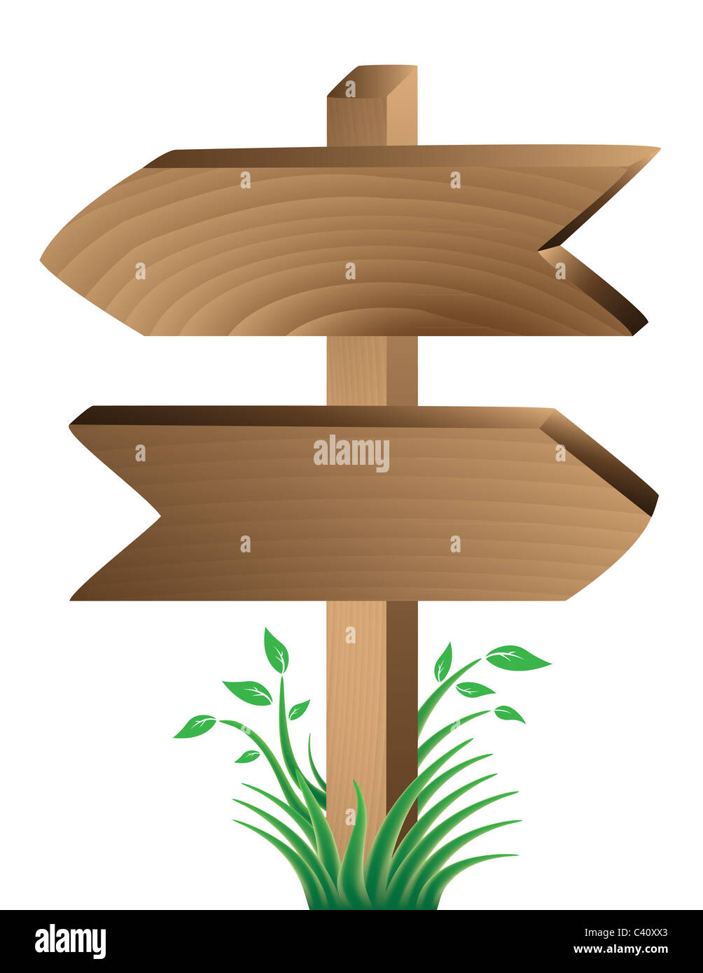 wooden signs, green grass and leaves isolated on white Stock Photo - Alamy