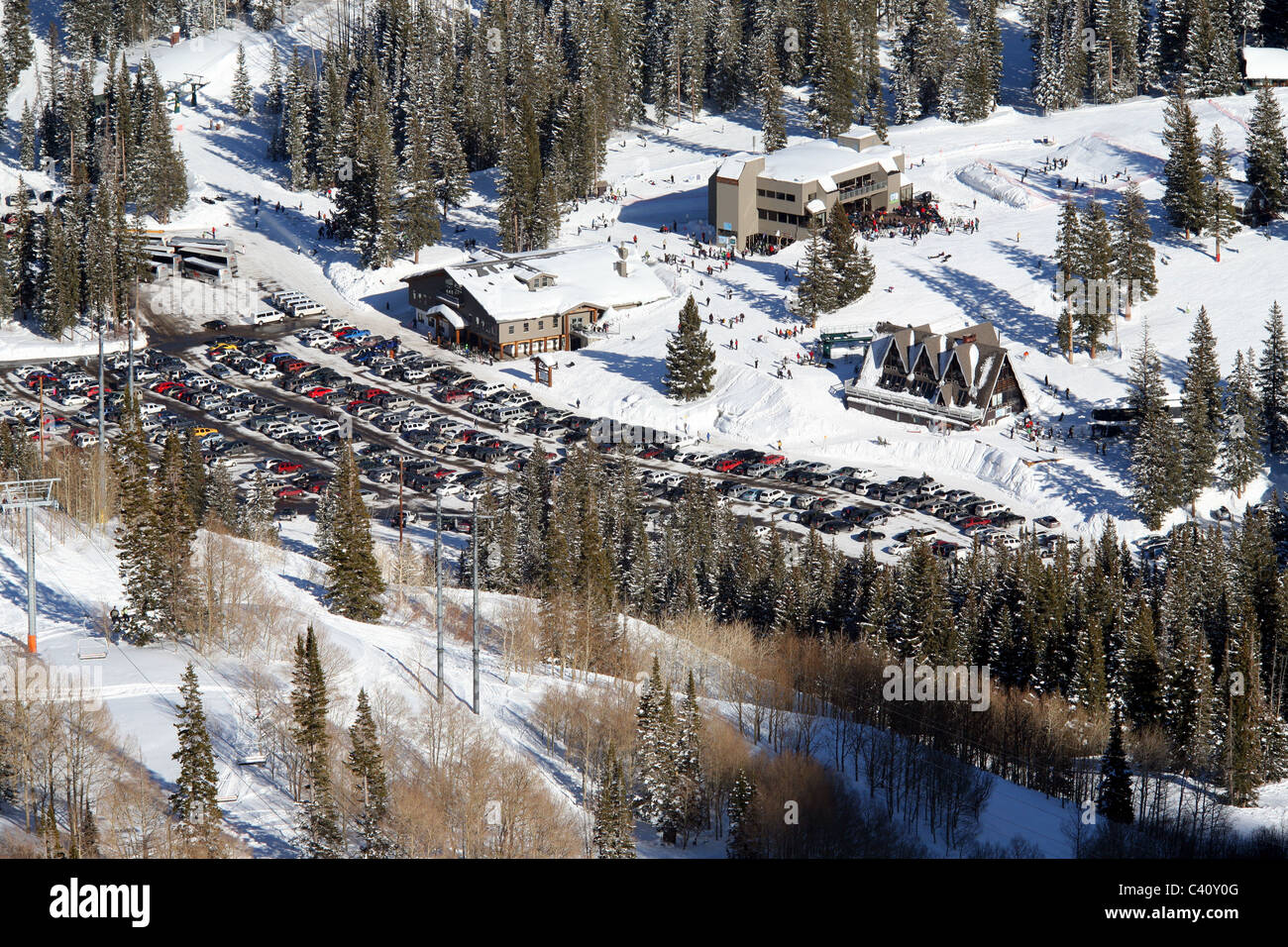 Brighton Ski Resort - Overview Of Brighton Ski Resort Main Buildings And Car Park Salt Lake C40Y0G