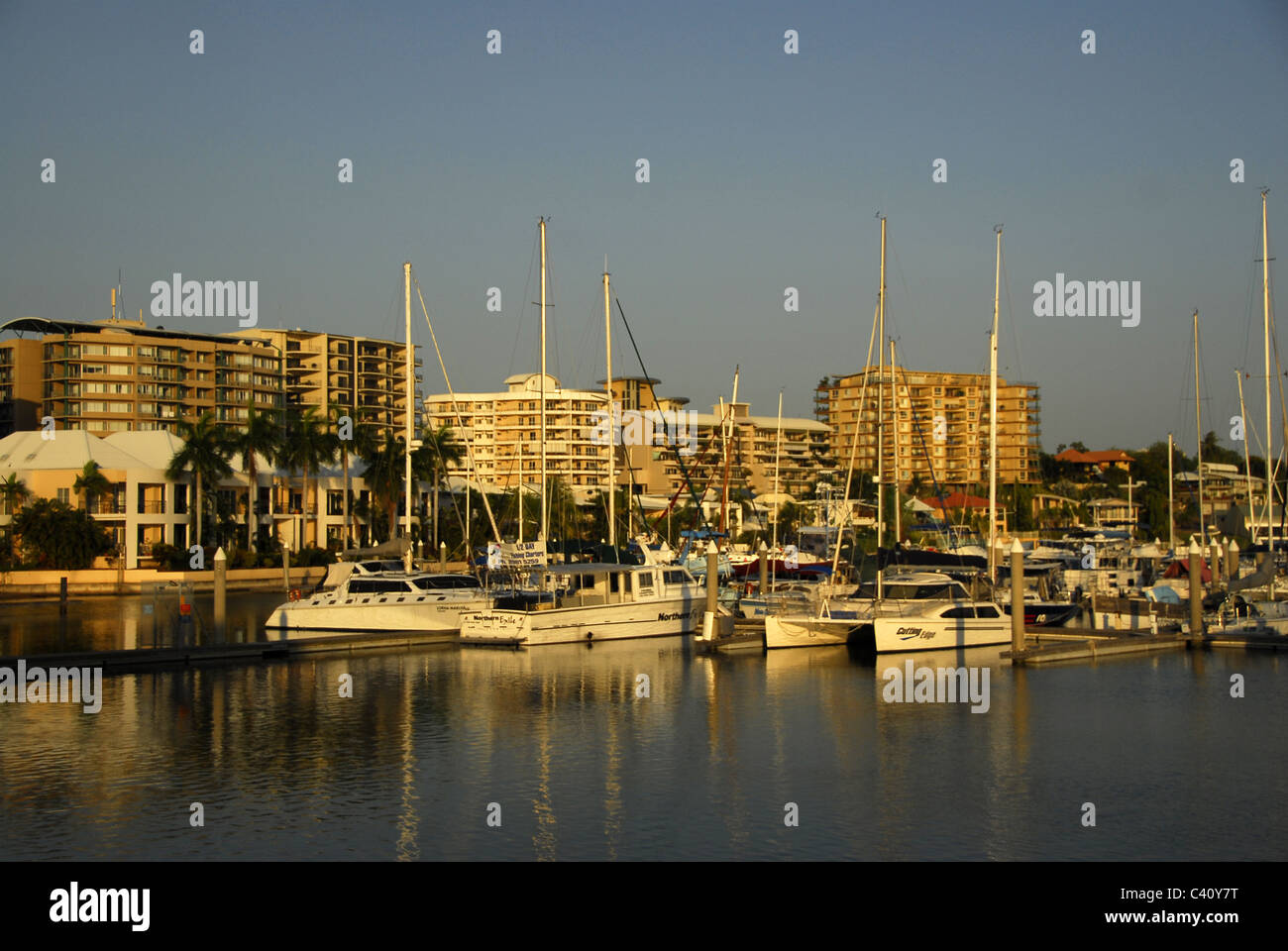 Cullen Bay Marina in Darwin, Northern Territory, Australia, in the early evening hours. Stock Photo