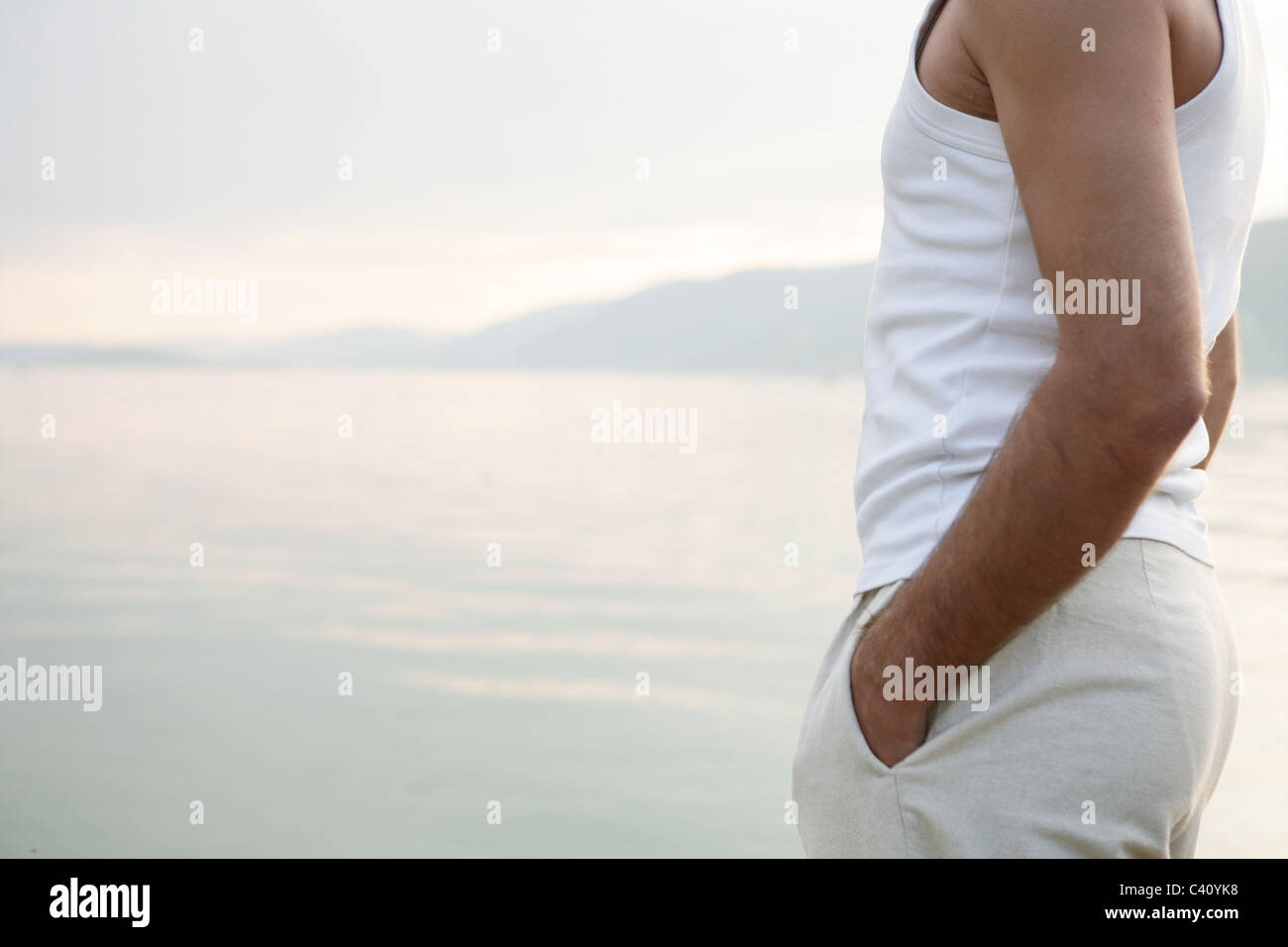 cutout, man, lakeside, silence, clothes, white, portrait, adult, 30-39, strong, 25-30, natural, alone, lonely, harmony, feeling, Stock Photo