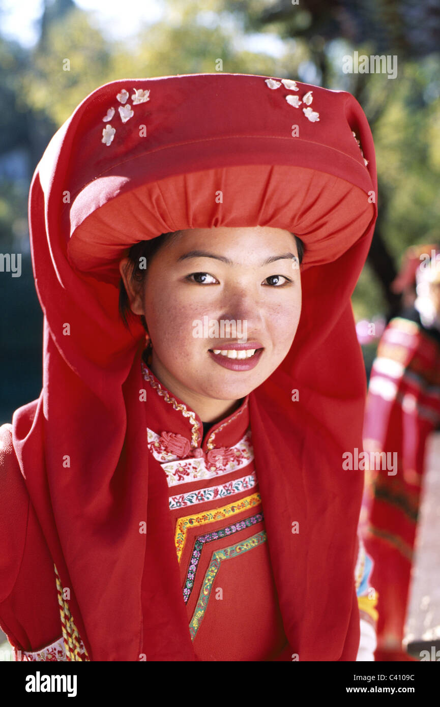 Asia, China, Costume, Girl, Hilltribe, Holiday, Landmark, Lijiang, Lisu, Minority, Model, Province, Released, Tourism, Travel, V Stock Photo