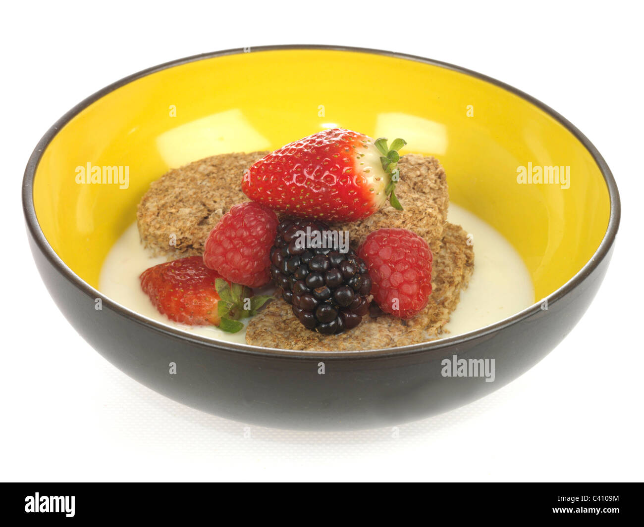 Bowl Of Healthy Breakfast Oat Biscuit Cereals With Fresh Milk And