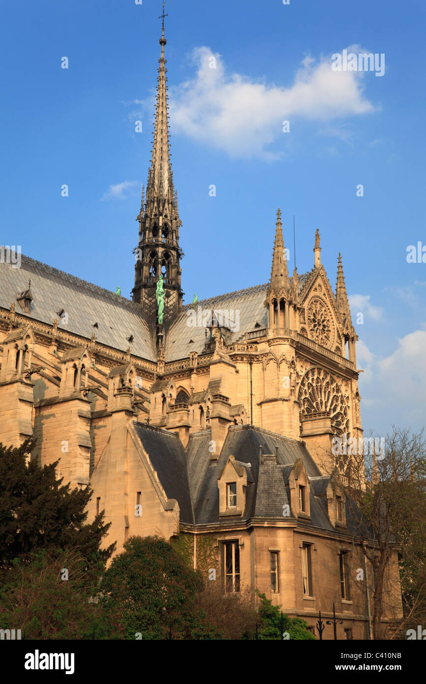 The southern facade of the cathedral Noter Dame de Paris. Paris, France. Stock Photo
